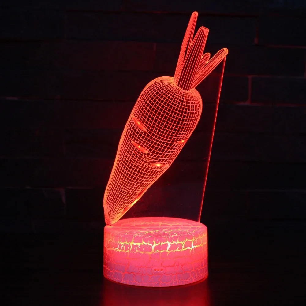 

Lovely Rabbit Carrots LED 3D Visual Night Light 7 Colors Change USB Creative Desk Lamp Bedroom Lights Home Decoration Kid's Gift