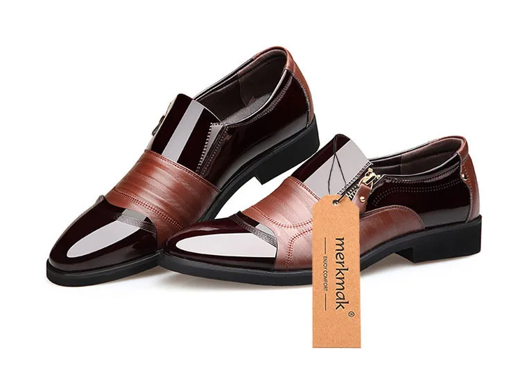 Merkmak/модные мужские свадебные модельные туфли; оксфорды из натуральной кожи на молнии; повседневные деловые мужские туфли; большие размеры 38-44