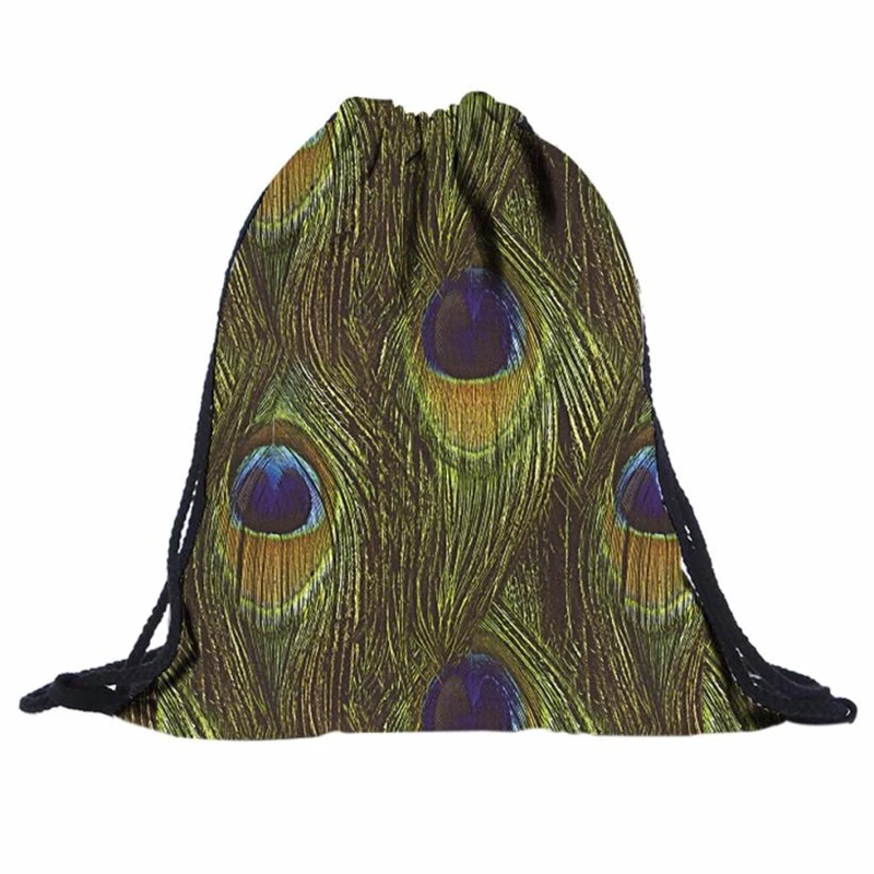 2018 New Ocardian Unisex 3D Peacock Feather Printing Drawstring Backpack Shopping breathable Backpacks for Travel Daily C0417   01