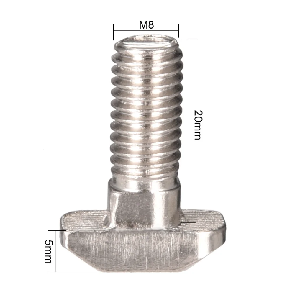 Uxcell M8 20 штук болты поток 20 мм T-слот Drop-в стержня раздвижные винт болт углеродного Сталь 40 серии для зажима замок болт крепления
