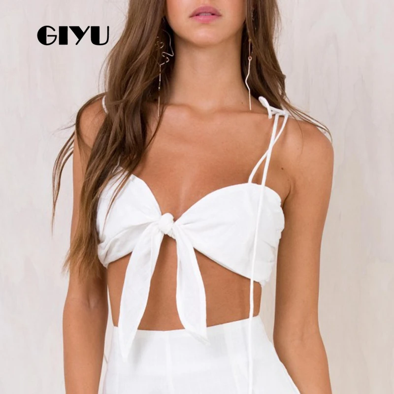 

GIYU Summer Tie-up Camis Sleeveless Bow Crooped Women Sexy Strap Short Strap Tops Female Beach Bra crop top debardeur femme