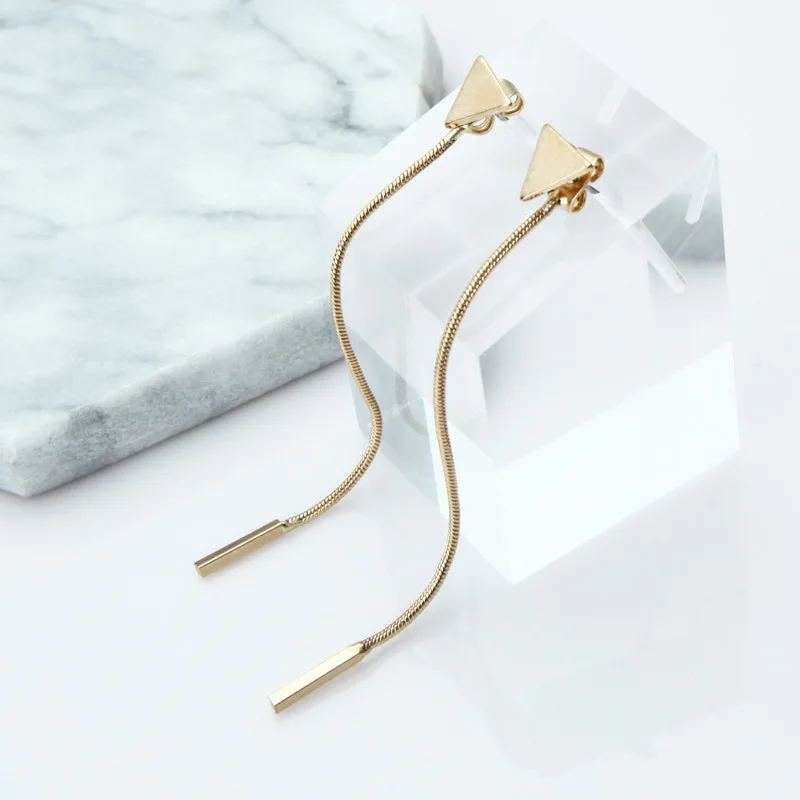 Vintage Sequins Triangle Tassel Drop Earrings Long Chain Dangle Drop Earrings For Women Pendientes Brincos 2017