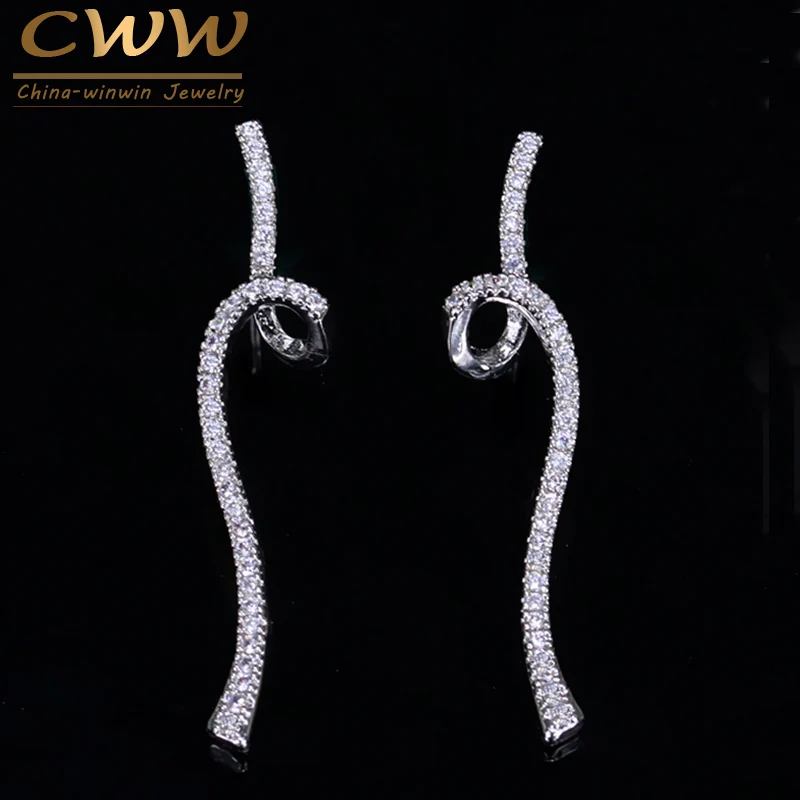 

CWWZircons Geometric Riband Shape Micro Cubic Zirconia Stone Pave Fashion 925 Sterling Silver Ladies Jewelry Earrings CZ089
