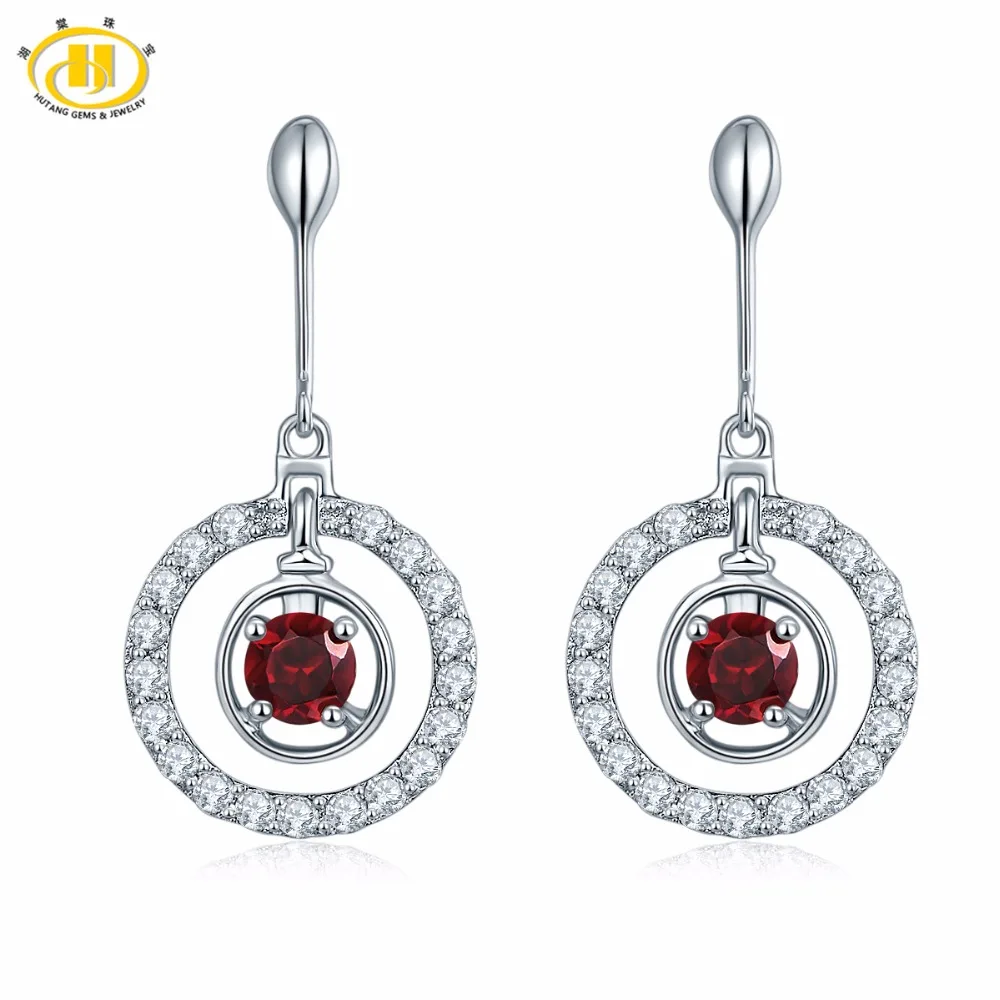 

Hutang Natural Red Garnet Dangle Drop Earrings Solid 925 Sterling Silver Round Gemstone Fine Jewelry Trendy Style For Women