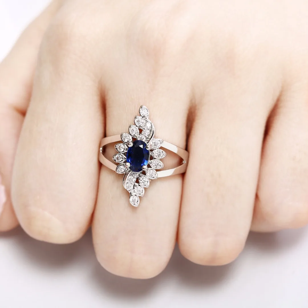 Vintage Engagement Ring Charming Natural Blue Stone CZ Crystal Rhinestone Ring For Women Love