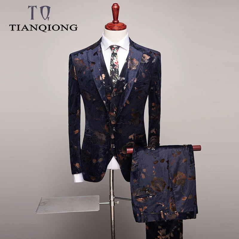 

TIAN QIONG Wedding Tuxedo Suits for Men 3 Piece Slim Fit Mens Printed Suit Brand Prom Suit Stage Jacket Pants Waistcoat S-4xl