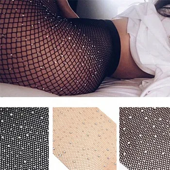 Summer Fishnet Diamond Pantyhose Women Sexy Fashion Shiny Net Tights Female Slim Rhinestone Mesh Nylon Stockings Tights star decorated net tights