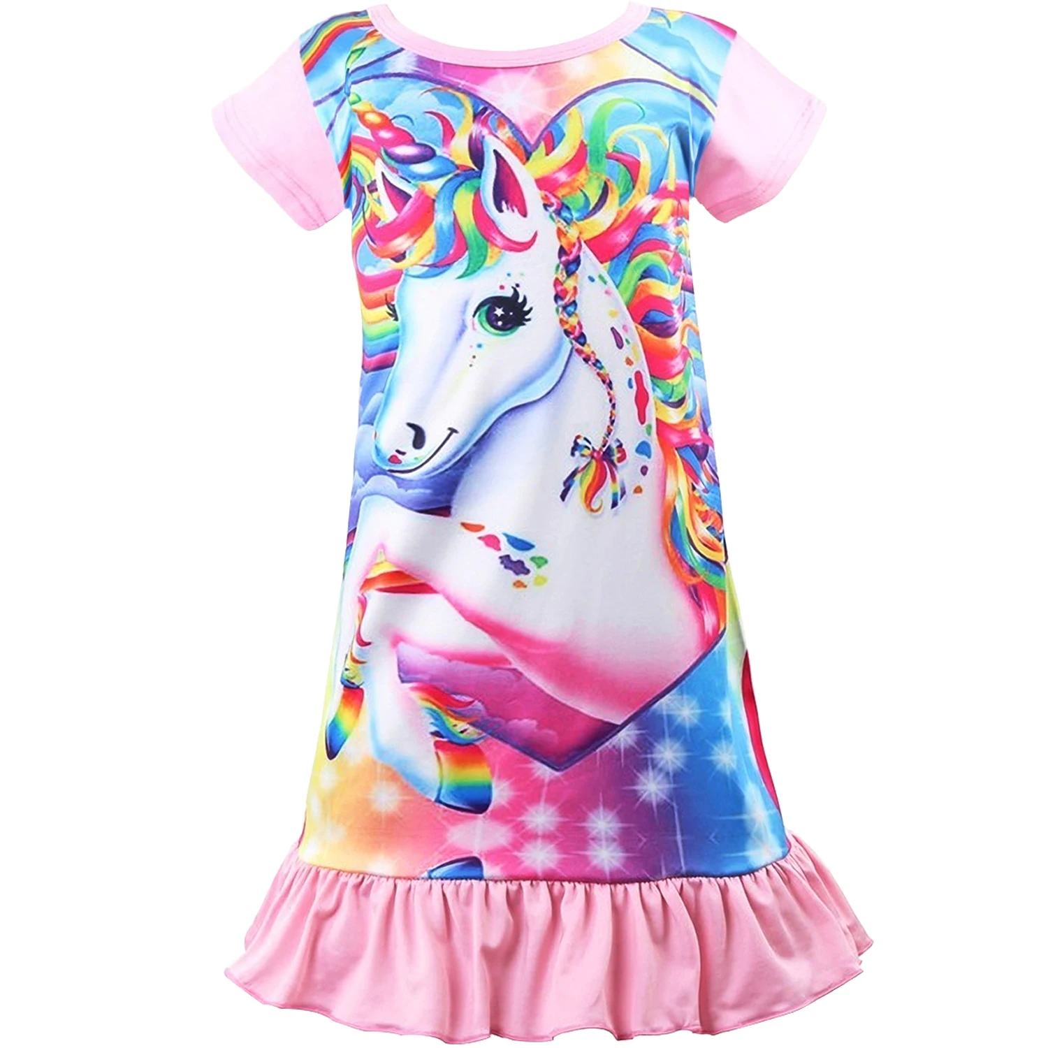 Детская ночная рубашка; Детские платья; ночное платье; Пижама; платье для сна; Пижама; платье принцессы с единорогом; модное летнее мягкое платье для девочек