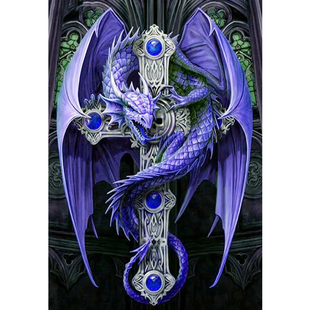 

5D Diamond embroidery purple dragon diamond painting full square round diamond mosaic rhinestone fantasy animal home decor L450
