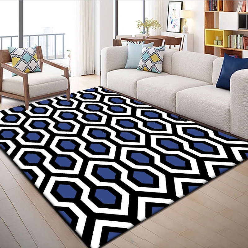 

Modern Blue Geometric Pattern Carpets Rugs For Living Room Bedroom Area Carpet Sofa Coffee Table Home Decor Anti-Slip Floor Mats