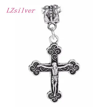 

100 pcs Zinc Alloy Jesus on the Cross Crucifix Christian Catholic Charm Pendants Bead for European Bracelets 41.5mm x22mm