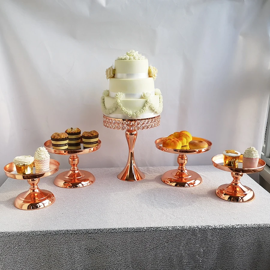 Розовое золото подставка для свадебного торта, современные круглые металлические одежда для свадьбы, дня рождения десерт, капкейк дисплей с пьедесталом