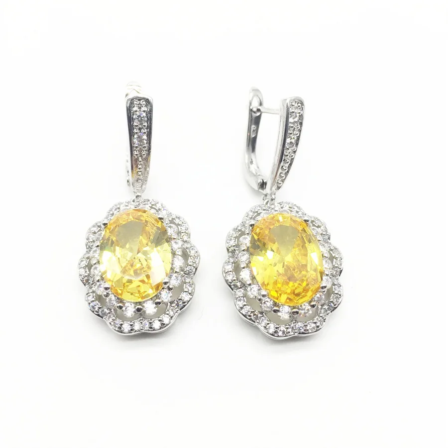 

Trendy Egg Shaped 925 Sterling Silver Jewelry Yellow Garnet Zircon White CZ For Women Wedding Earring