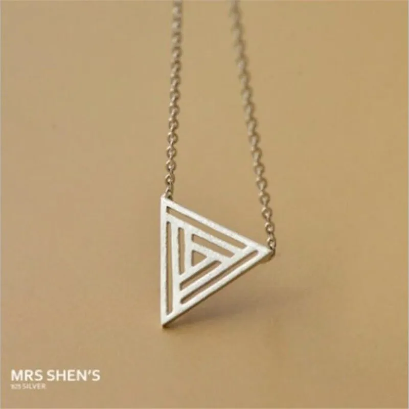 

925 Sterling Silver Fashion Jewelry Personality Decorative Women Brushed Hollow Triangle Geometric Pendant Necklaces N430