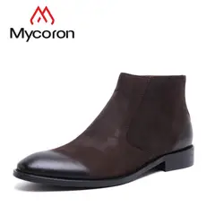 MYCORON/Осенняя кожаная мужская обувь с теплым мехом, мужские зимние ботинки ручной работы, высокое качество, Ботинки martin для отдыха, chaussure homme