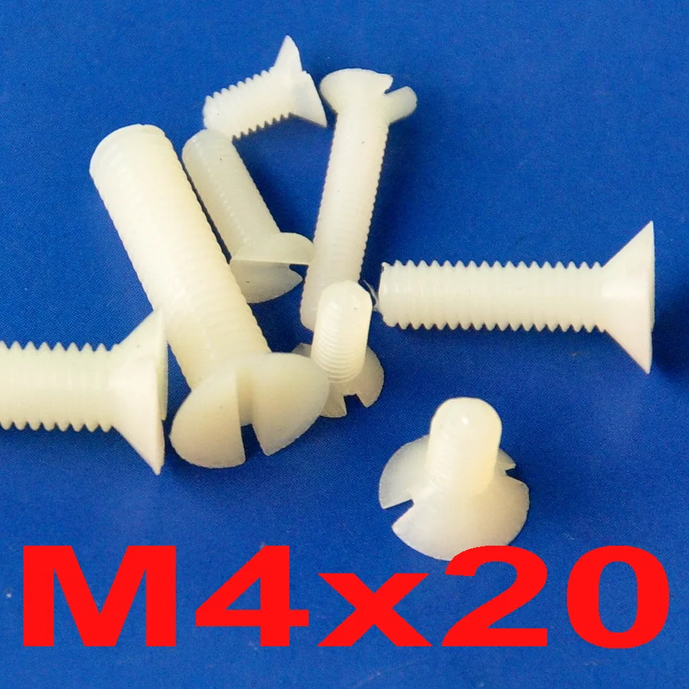 

( 100 pcs/lot ) Metric M4 x 20mm Nylon Slotted Flat Head Countersunk CSK Screw.