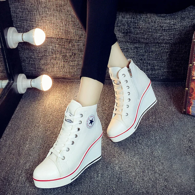 Spring canvas Women shoes Hidden Heel High Top Shoes Woman Women Shoes ...