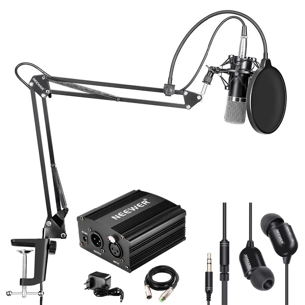 

Neewer NW-700 Condenser Microphone and Monitor Earphone Kit Includes 48V Phantom Power Supply, NW-35 Boom Scissor Arm Stand