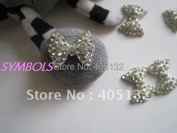 

MD-184 3D 20pcs/bag Big Silver Bow All Crystal Rhinestone Metal Nail Decoration Lovely Nail Art Decorations