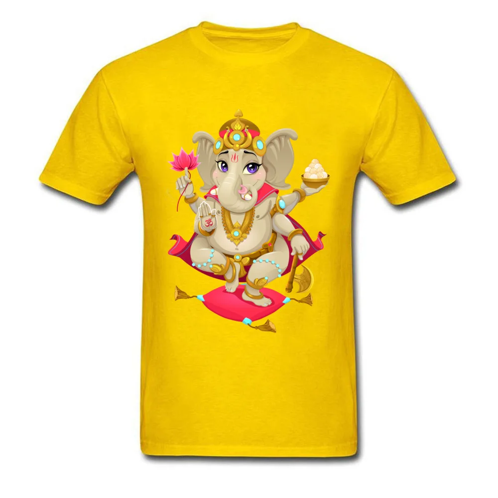 Ganesha Round Collar T Shirts Thanksgiving Day Tops & Tees Short Sleeve New Coming 100% Cotton Printed On Tshirts Normal Men Ganesha yellow