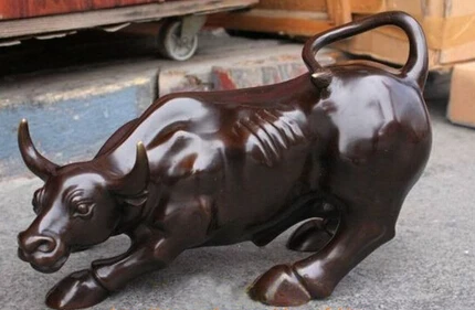 

free shipping Large Bronze coffee Wall Street Bull OX Figure Statue 11"L