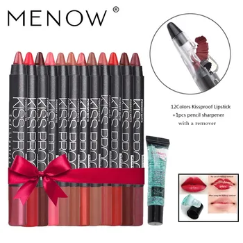 

Menow Make up set 12 Color/Pack Kiss proof Waterproof Lipstick Gift 1Pcs Pencil sharpener and 1Pcs Remover gel drop ship 5366