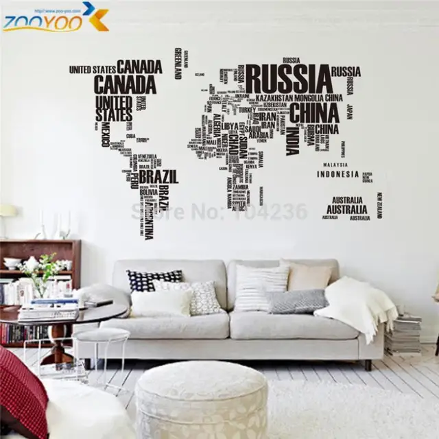 large world map wall stickers original zooyoo95ab creative letters map wall art bedroom home decorations wall decals