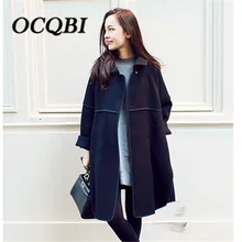 Весна корейский Для женщин накидка Шерстяное пальто Повседневное мода уличная Размеры Черная куртка