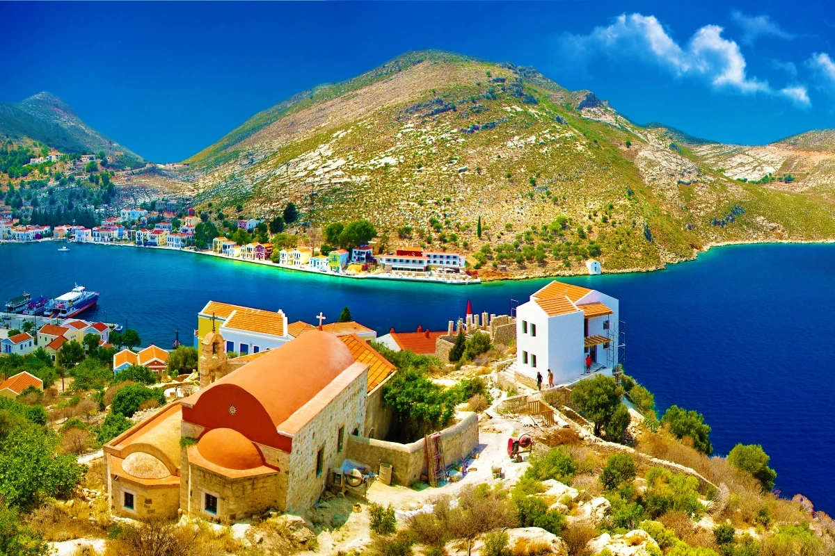 sea and mountains Greece scenery TJZK730 canvas fabric poster custom