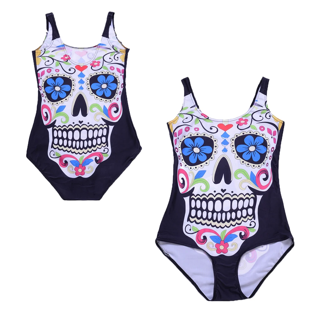 Colorful Sugar Skull Painting One Piece Swimsuit Female Bodysuit