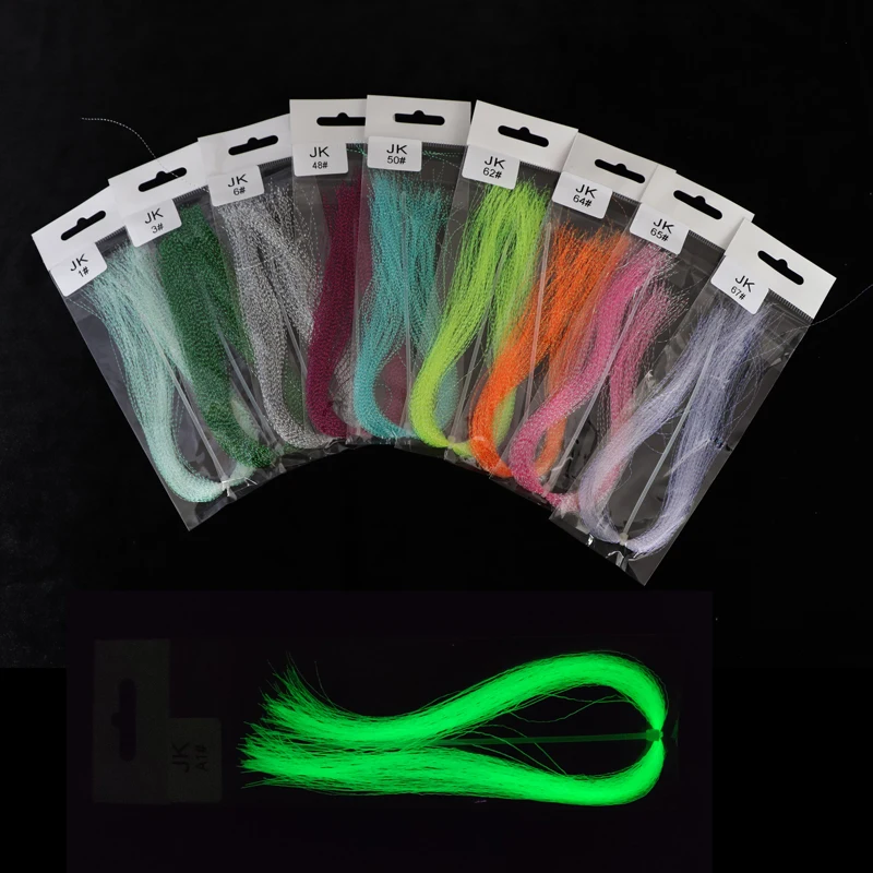 JK Glow Material UV Holographic Tinsel Twisted Flashabou Jig Hook assist Lure Making Material Sea Fishing Tying Crystal Flash