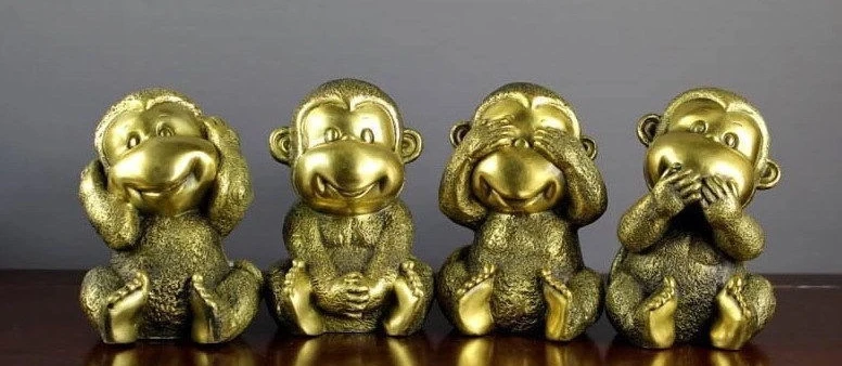 Chinese Copper Brass Folk Feng Shui Art Lucky Zodiac Four Monkey Statue Set | Дом и сад