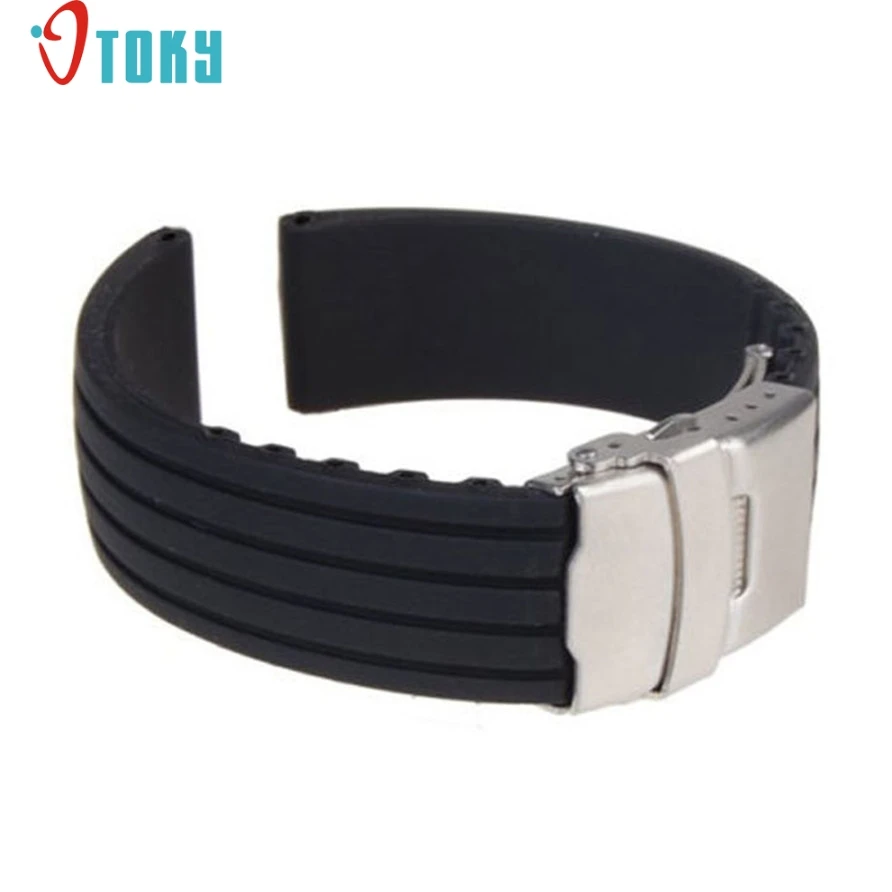 

OTOKY Hot Wathbands Silicone Rubber Watch Strap Band Deployment Buckle watch band 18mm Drop ship F25