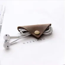 Genuine Leather Earphone Cable winder wrapped Cord Line Plug Bobbin Winder Clip Holder Wrap Wire Organizer