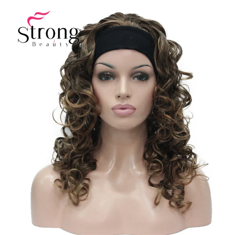 5985 #248T130 new 34 wig with headband Black Brown Copper mix curly women's 20 synthetic wig (1)