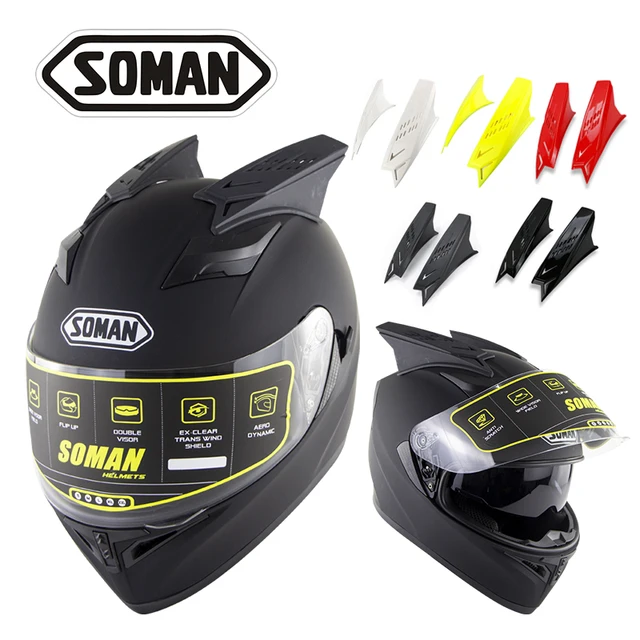 Soman Motorcycle Riding Helmet with Horn Double Lens Motocross Cycling