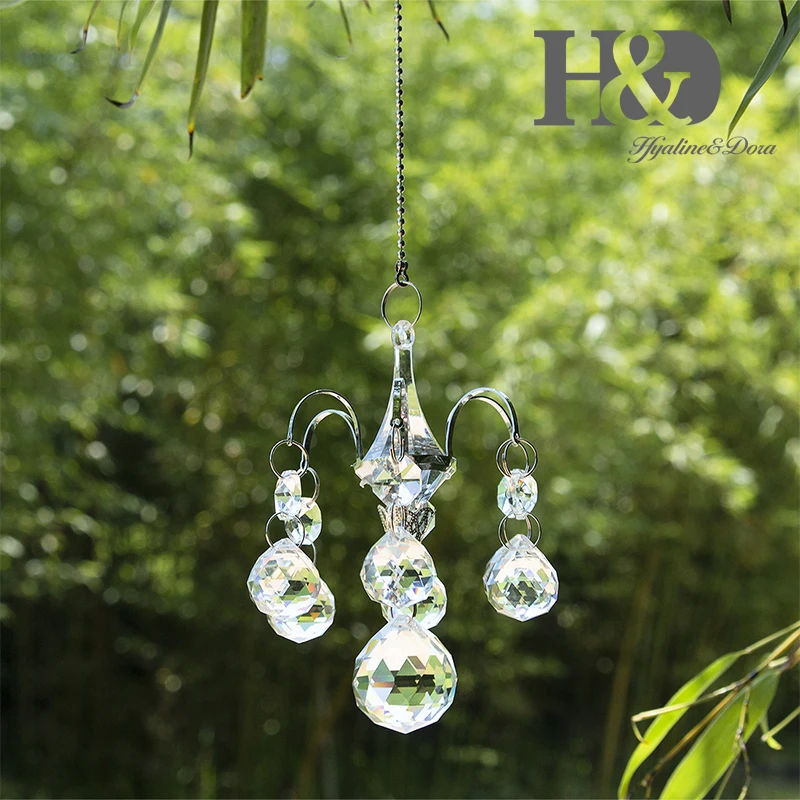 H&D Crystal Sun Catcher Rainbow Maker Window Hanging Chandelier Prisms Bead Chakra 20mm Balls Suncatcher Garden Home Decoration