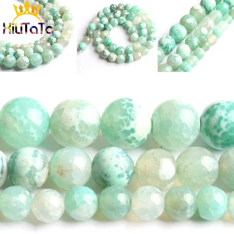 

Natural Stone Mint Green Fire Agates Round Loose Beads For Jewelry Making DIY Bracelets Necklaces 15'' Strand 6/8/10mm wholesale