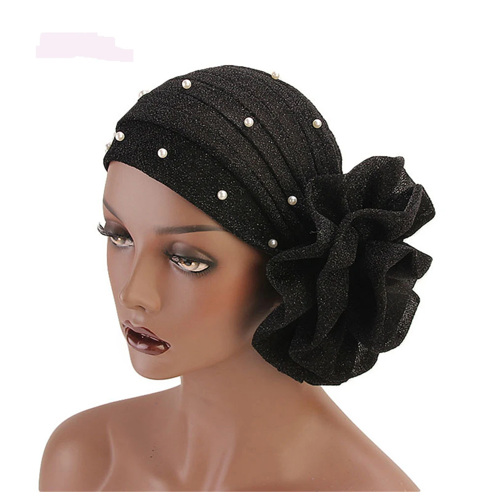 Elegant Pearls Shiny Silk Turban Cap Women Muslim Hijab Islamic Jersey Chemo Cap Big Flower Head Scarf Ladies Head Wrap Cover|Islamic Clothing| - AliExpress