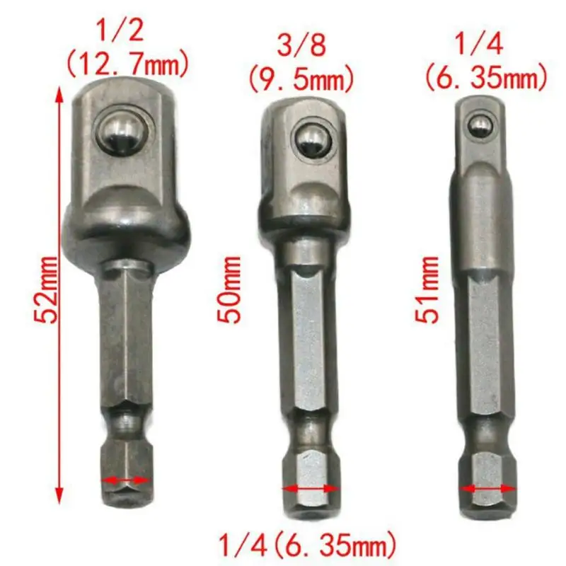 

3pcs 1/4 3/8 1/2 Hex Shank Drive Screwdriver Drill Bit Electric Socket Wrench Extension Adapter Electric Socket Joint Adapter