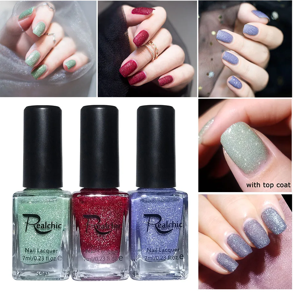 

2018 Newest Realchic Brand 7 Color Glitter Liquid Sand Texture Gel Nail Polish Matte Varnish Gel Nail Art Pixie Dust Nail Polish
