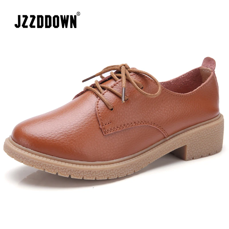 JZZDDOWN Large Size Women shoes genuine leather Lace Up oxford shoes