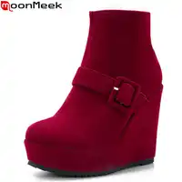 MoonMeek 2020 autumn winter new arrive women ankle boots fashion zipper wedges boots elegant platform boots sexy prom boots