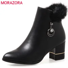MORAZORA/ г., осенние ботинки Новое поступление, женские ботинки обувь на высоком каблуке Модные женские ботильоны вечерние однотонные ботинки из искусственной кожи на молнии