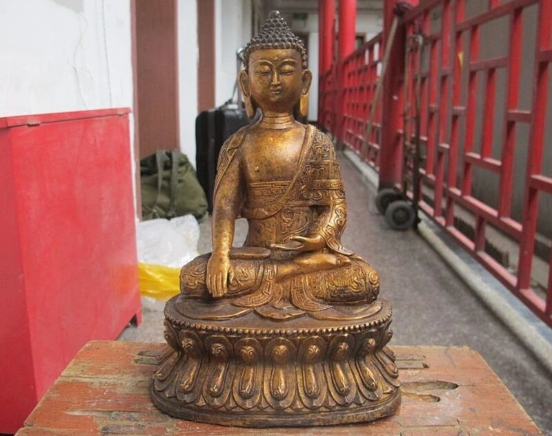 

11 Tibet Buddhism Eight Auspicious Sakyamuni Buddha Bronze Shakyamuni Statue