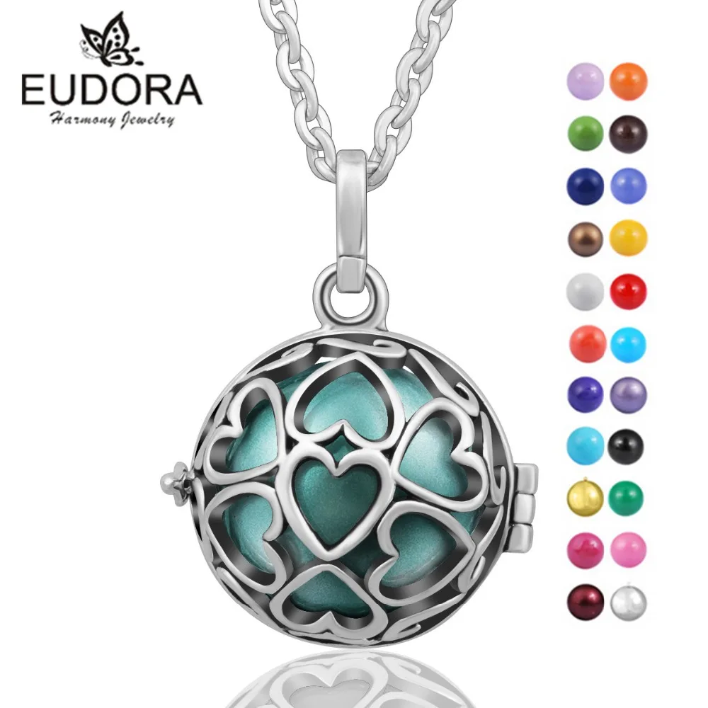 

Eudora Harmony Sweet Heart Floating Locket Cage With Angel Caller Colorful Ringing Chime ball Pendant Pregnancy Women Jewelry