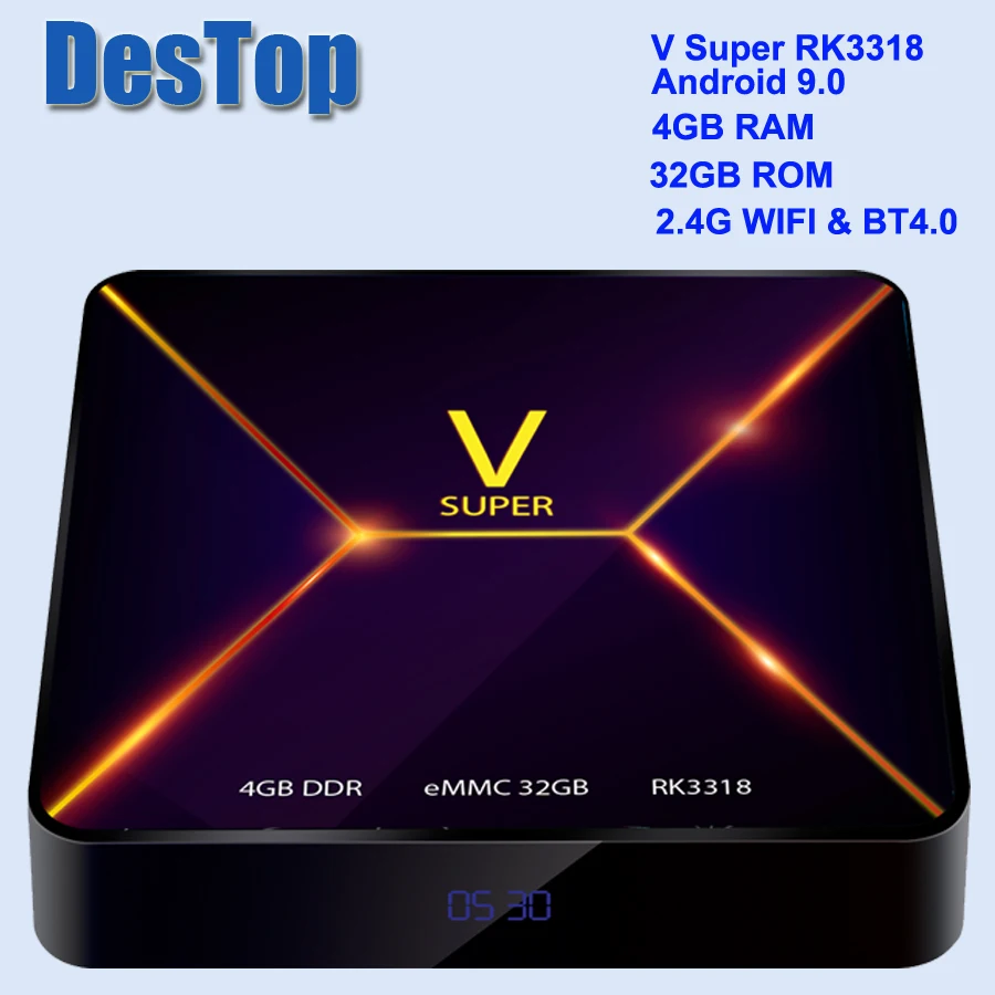 New Android 9.0 TV Box RK3318 Ram 4GB Rom 32GB Smart Internet Set Top Box 2.4G WIFI Bluetooth Support Super V