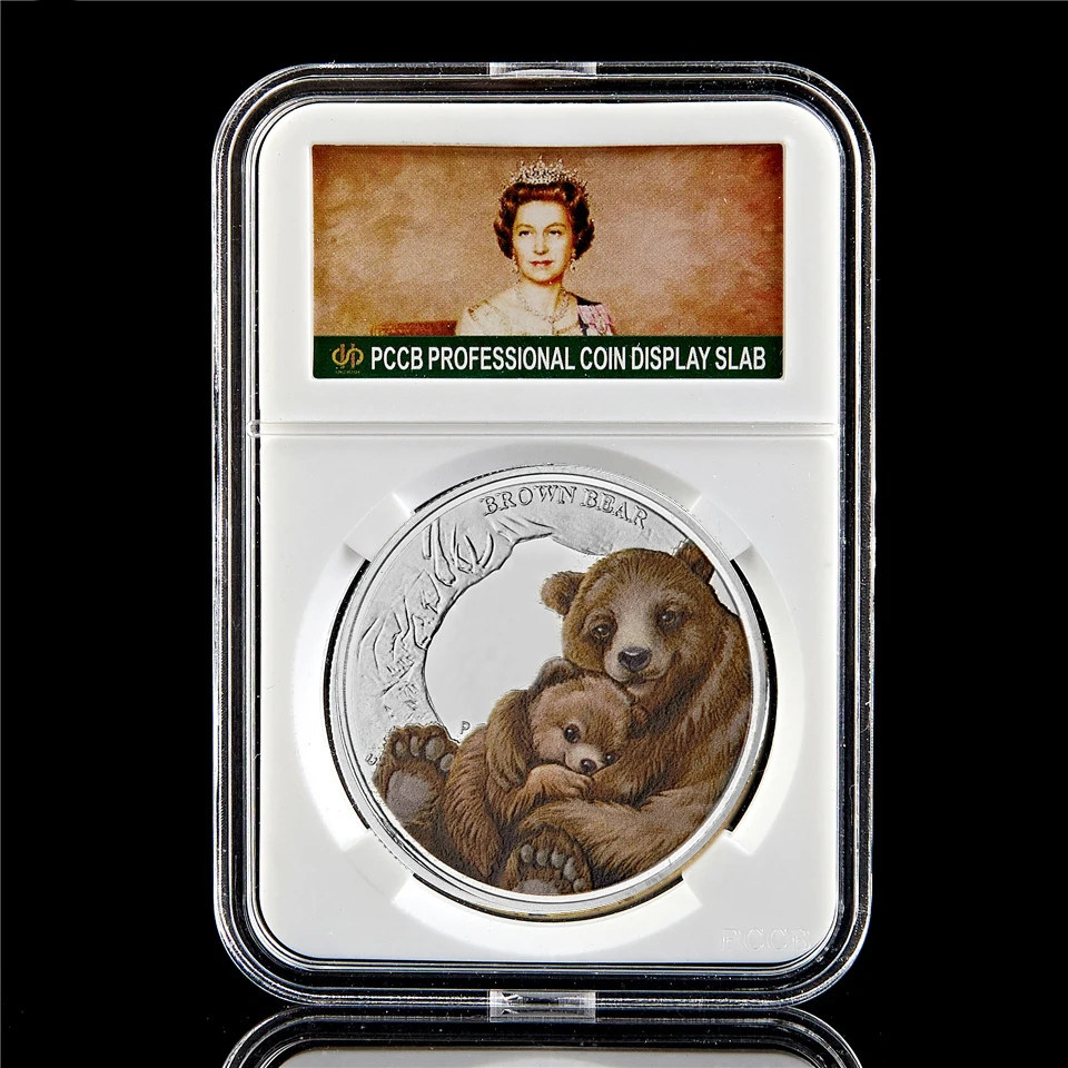 queen Elizabeth II 1/2 OZ тонкая с серебряным покрытием Тувалу коричневый медведь животное вызов сувенирная монета значение W/PCCB держатель