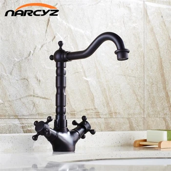 

Basin Faucets Black Antique Brass Double Cross Handle Bathroom Sink Faucet Swivel Spout Bathbasin Vanity Mixer Taps B520