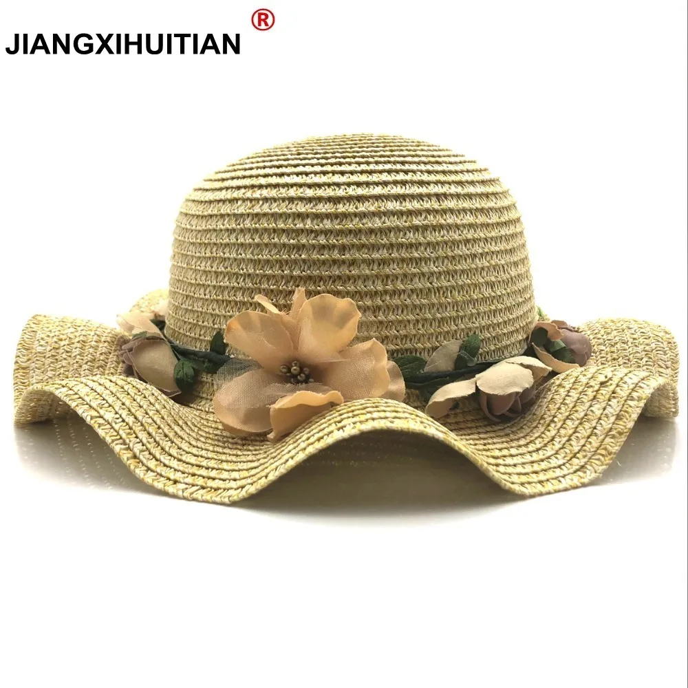

2018 New Summer Kids Floral Straw Hats Fedora Hat Children Visor Beach Sun Baby Girls Sunhat Wide Brim Floppy Panama For Girl